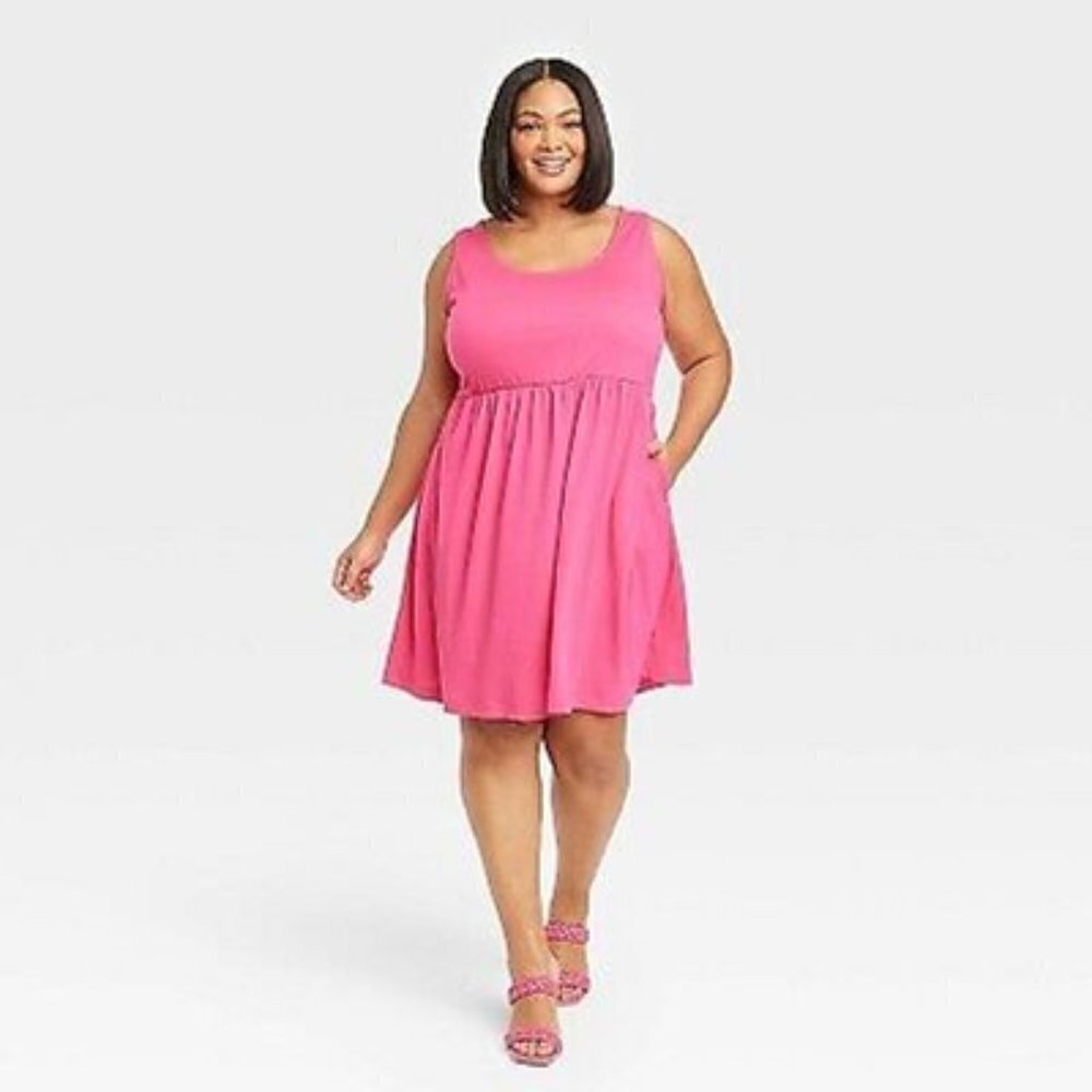 Ava & Viv - Women's Babydoll Empire Waist Dress in Pink​​​​​​​​​